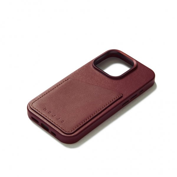 Mujjo iPhone 15 Pro -suojakuori, täysnahkainen lompakkokotelo MagSafella, burgundinpunainen