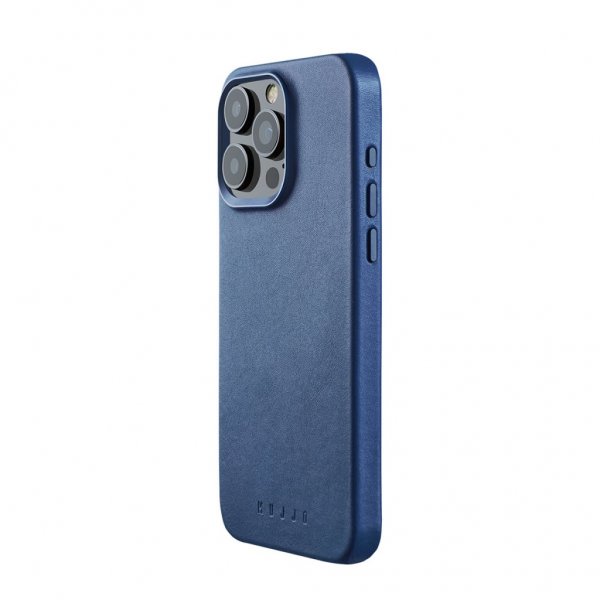 Mujjo iPhone 15 Pro Max -kotelo, täysin nahkainen kotelo MagSafe Monaco Blue