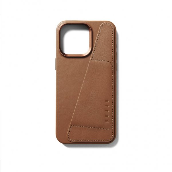 Mujjo iPhone 15 Pro Max -kotelo täysnahkainen lompakkokotelo MagSafe Dark Tan