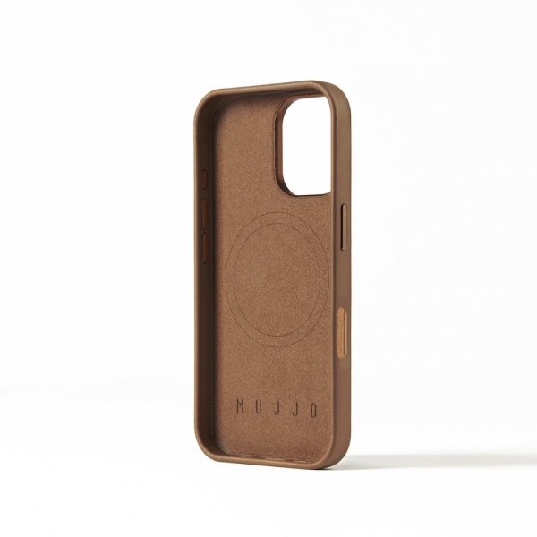 Mujjo iPhone 16 -suojakuori, täysnahka, Dark Tan