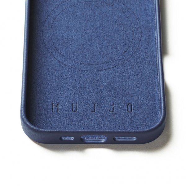 Mujjo iPhone 16 Pro -kuoret, täysnahkainen Monaco Blue -suojakotelo