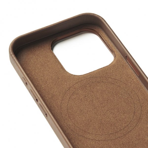 Mujjo iPhone 16 Pro Nahkakotelo Lompakolla – Dark Tan