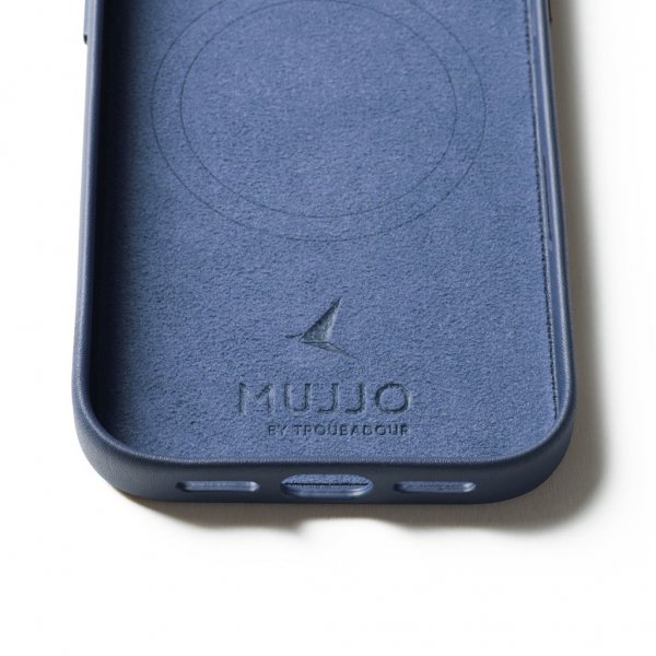 Mujjo iPhone 17 Pro -suojakuori, täysnahkainen MagSafe, Monaco Blue