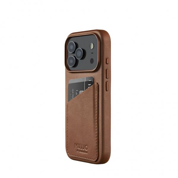 Mujjo iPhone 17 Pro Kuori Täysnahkainen Lompakkokotelo MagSafe Ruskea
