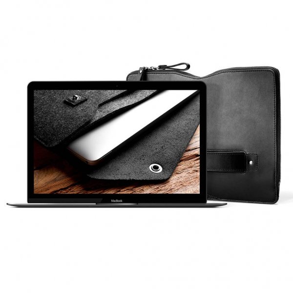 Mujjo MacBook Carry-On Folio Sleeve 12" Musta