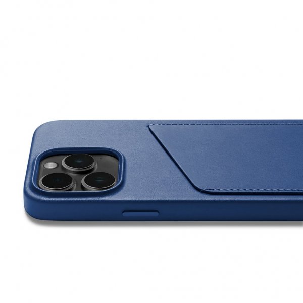 Mujjo iPhone 14 Pro -suojakuori, täysnahkainen lompakkokotelo, Monaco Blue