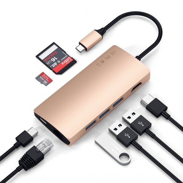 Satechi USB-C Multi-Port-sovitin 4K Gigabit Ethernet V2 kulta