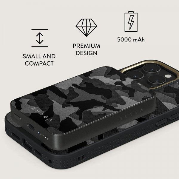 Burga Powerbank MagSafe 5000 mAh Night Black Camo Metallinharmaa