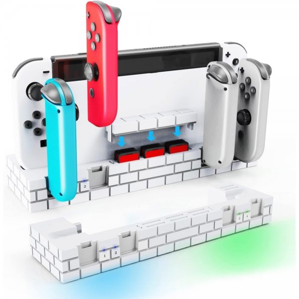 Nintendo Switch -lataustelakka Joy-Coneille ja pelisäilytyksellä, musta