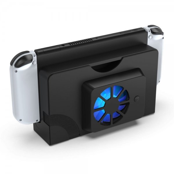 Dobe Nintendo Switch OLED -jäähdytystuuletin sinisellä valolla, musta