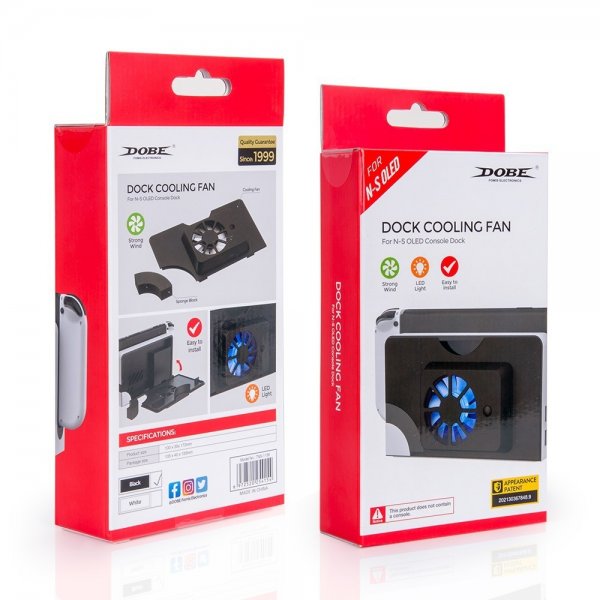 Dobe Nintendo Switch OLED -jäähdytystuuletin sinisellä valolla, musta
