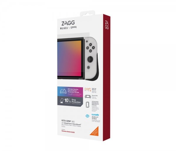 Gear4 Nintendo Switch OLED-kuori ja näytönsuoja Kita Grip 360 Clear