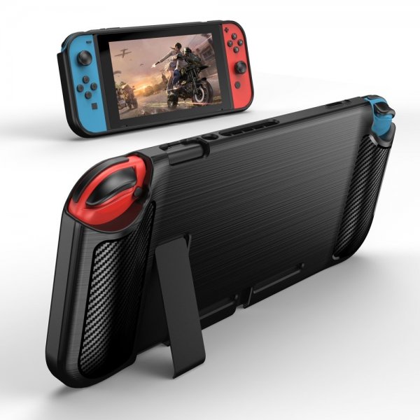 Nintendo Switch Kuori Harjattu Hiilikuitukuvio Musta