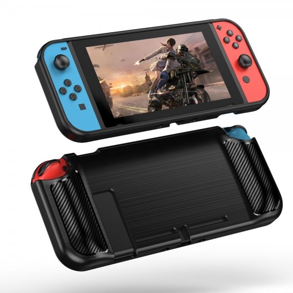 Nintendo Switch Kuori Harjattu Hiilikuitukuvio Musta
