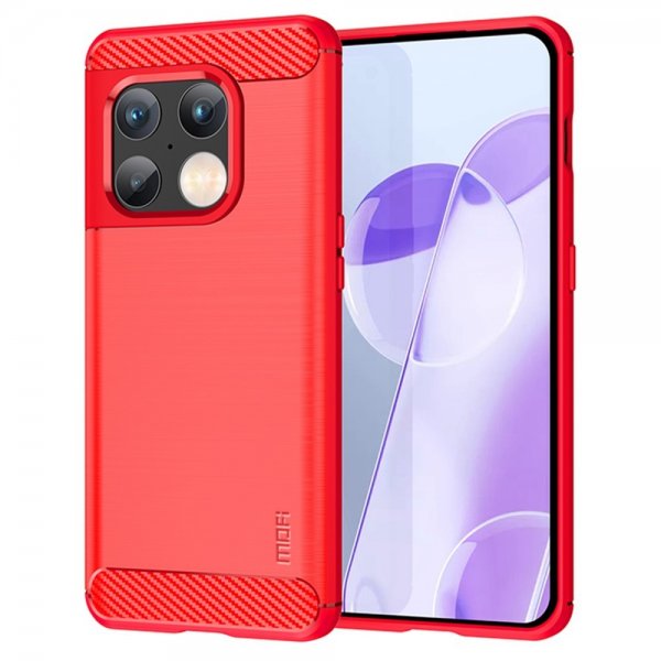 Mofi OnePlus 10 Pro Kuori Harjattu hiilikuitukuvio Punainen