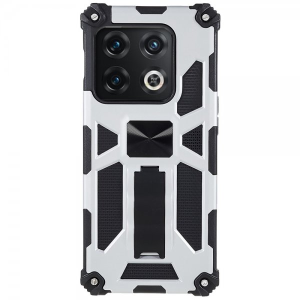 OnePlus 10 Pro Kuori, jossa metallilevy ja jalustatoiminto, hopea