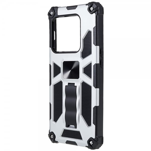 OnePlus 10 Pro Kuori, jossa metallilevy ja jalustatoiminto, hopea