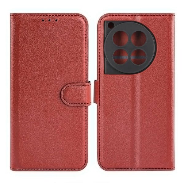 OnePlus 12-suojakuori jalustalla, ruskea