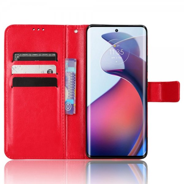 Motorola Edge 30 Fusion Nahkakuvioinen Suojakotelo Punainen