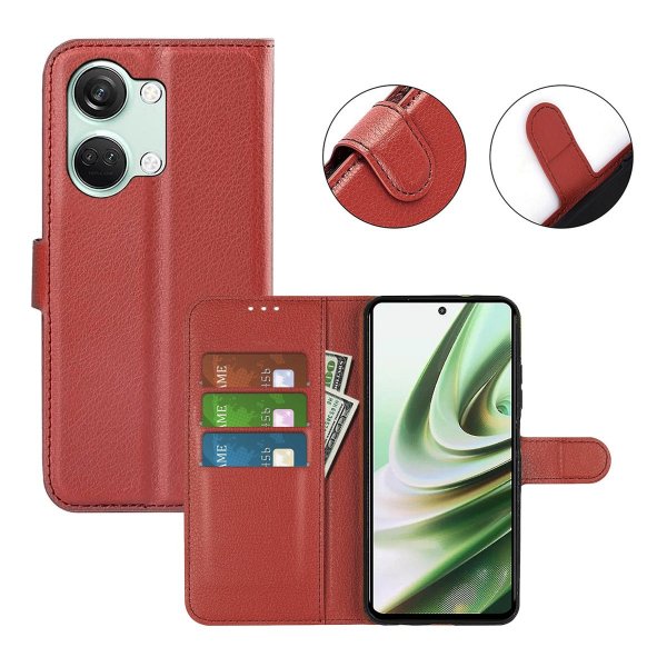 OnePlus Nord 3 suojakotelo, ruskea, jalustalla