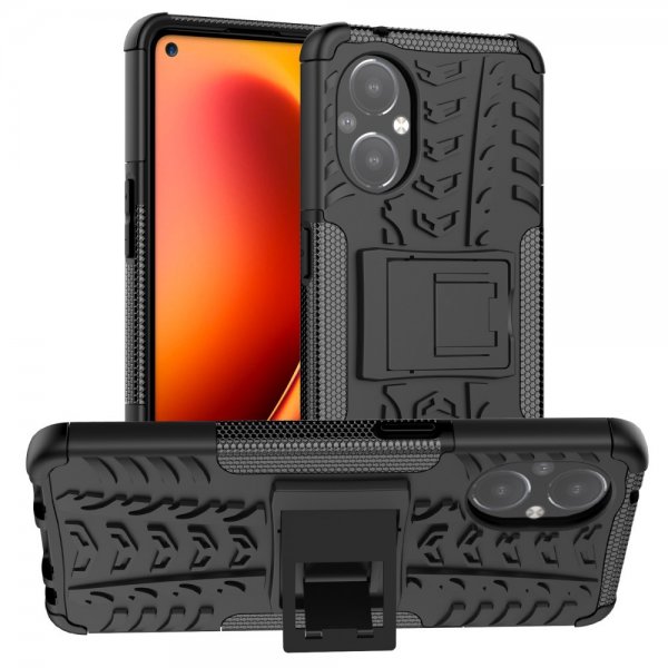 OnePlus Nord N20 5G -suojakuori, rengaskuviointi, jalustatoiminto, musta