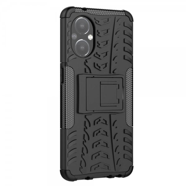 OnePlus Nord N20 5G -suojakuori, rengaskuviointi, jalustatoiminto, musta