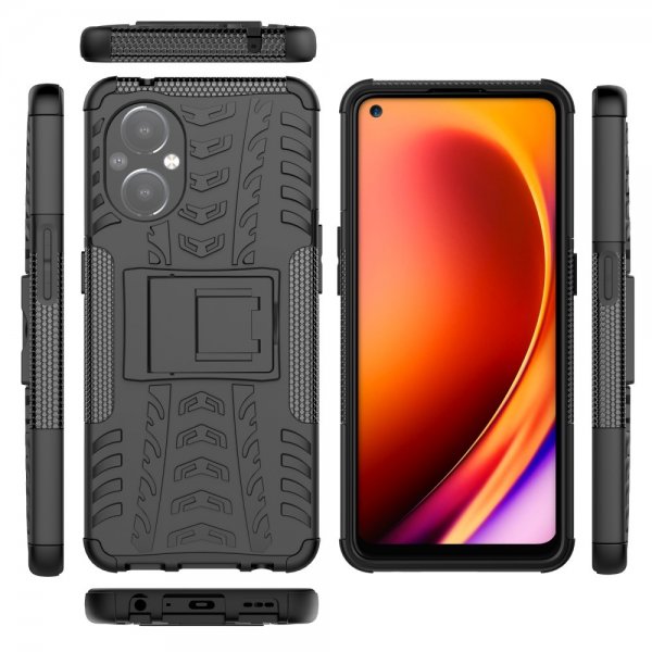 OnePlus Nord N20 5G -suojakuori, rengaskuviointi, jalustatoiminto, musta