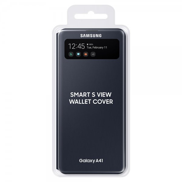 Samsung Alkuperäinen Galaxy A41 -suojakotelo Smart S View Wallet Cover, musta