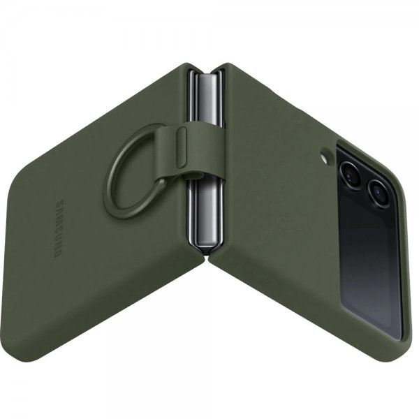 Samsung alkuperäinen Galaxy Z Flip 4 -silikonisuojakuori sormuspidikkeellä, khaki