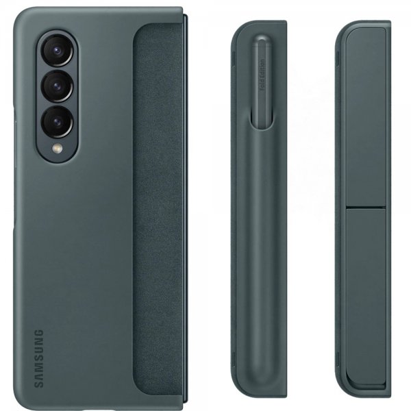 Samsung alkuperäinen Galaxy Z Fold 4 -suojakotelo, Standing Cover with Pen, harmaanvihreä
