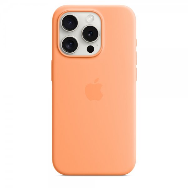 Apple alkuperäinen iPhone 15 Pro -silikonikuori MagSafella, appelsiinisorbet