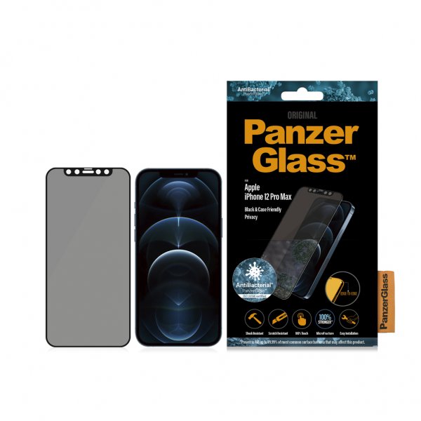 PanzerGlass iPhone 12 Pro Max -näytönsuoja reunoilta reunoille (tietosuoja)