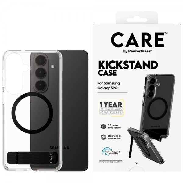 CARE by PanzerGlass Samsung Galaxy S26 Plus -suojakuori jalustalla MagSafe Läpinäkyvä
