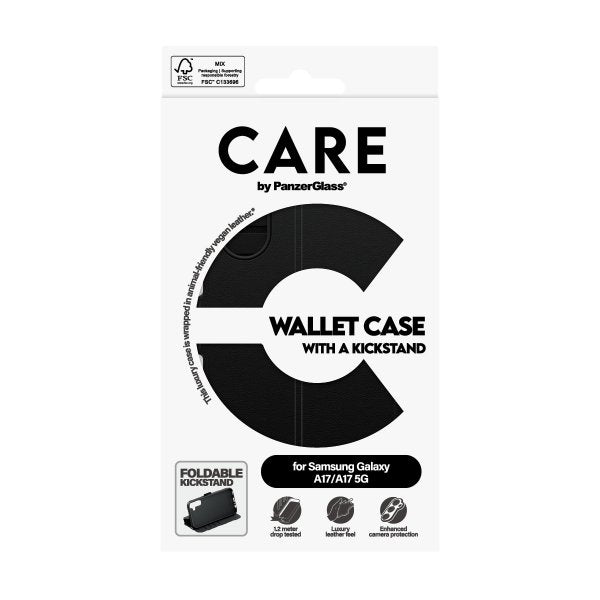 CARE by PanzerGlass Samsung Galaxy A17 suojakotelo lompakko Kickstand musta