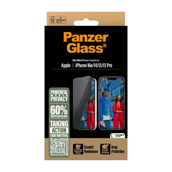 PanzerGlass iPhone 13/13 Pro/14/16e/17e Näytönsuoja Ultra-Wide Fit Privacy EasyAligner