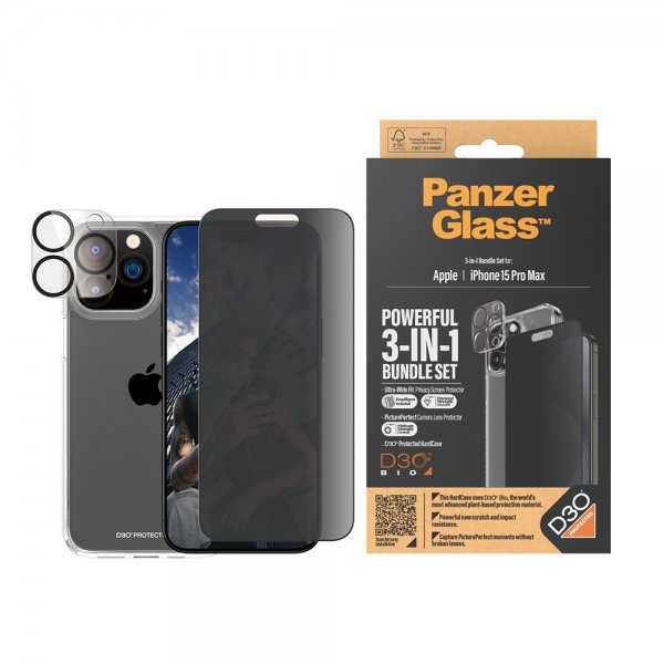 PanzerGlass iPhone 15 Pro Max 3-in-1 Bundle Set Privacy