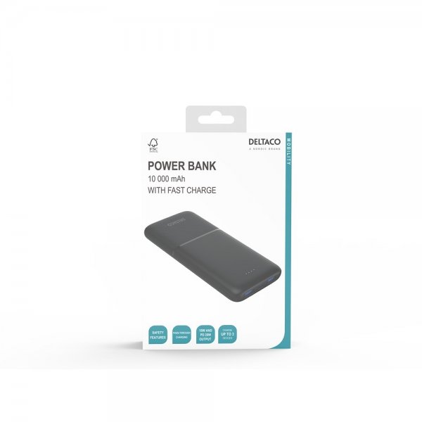 Deltaco Powerbank 10 000 mAh Pikalataus 20W Musta