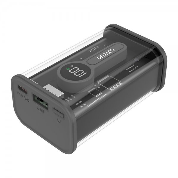 Deltaco Powerbank Transparent 10 000 mAh Fast Charge Musta