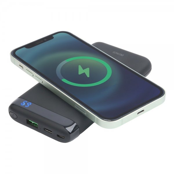 Deltaco Powerbank Wireless 10 000 mAh MagSafe Musta