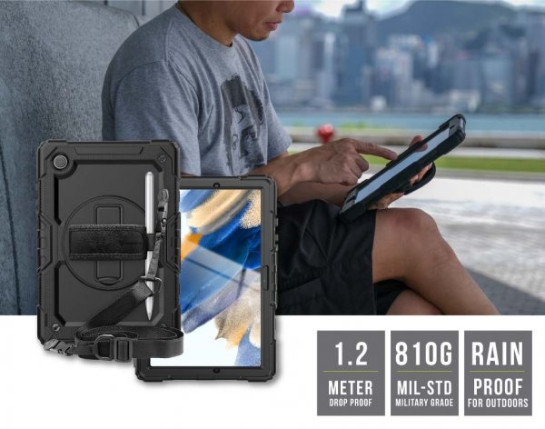 Armor-X Samsung Galaxy Tab A8 Kuori Vedenkestävä Suojakotelo Käsihihna Jalusta