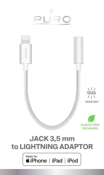 Puro-adapteri Lightning–3,5 mm, valkoinen