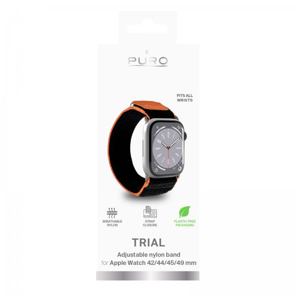 Puro Apple Watch 44/45/46mm/Ultra 49mm ranneke Trial Loop, musta