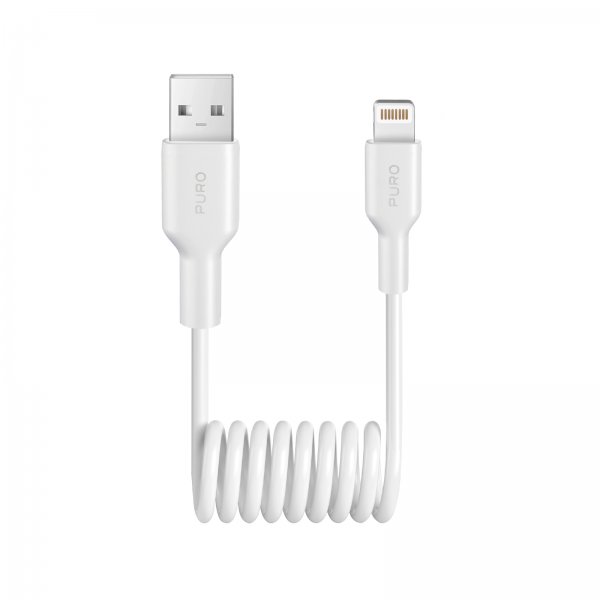 Puro Lightning-USB-A-spiraalikaapeli 1 m, valkoinen