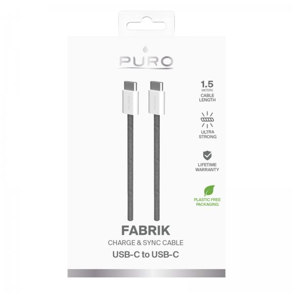 Puro Kabel Fabrik 2.0 60W USB-C–USB-C 1,5 m harmaa