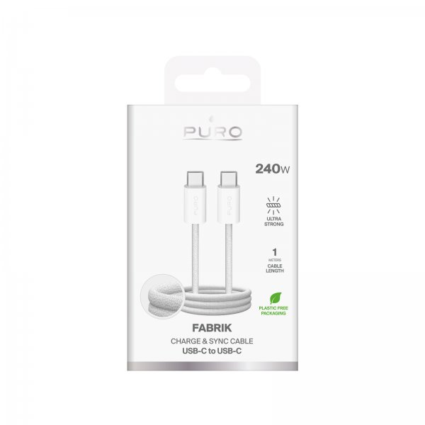 Puro Cable Fabrik 2.0 240W USB-C–USB-C 1m valkoinen
