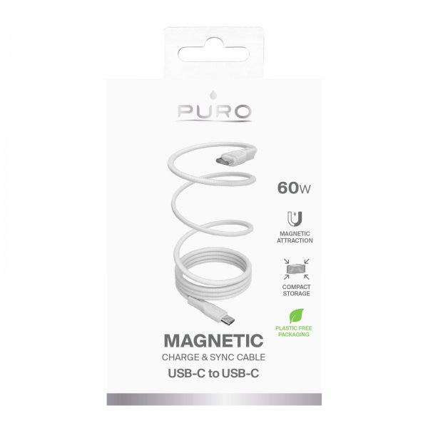 Puro Magneettinen USB-C–USB-C-kaapeli 1 m, valkoinen