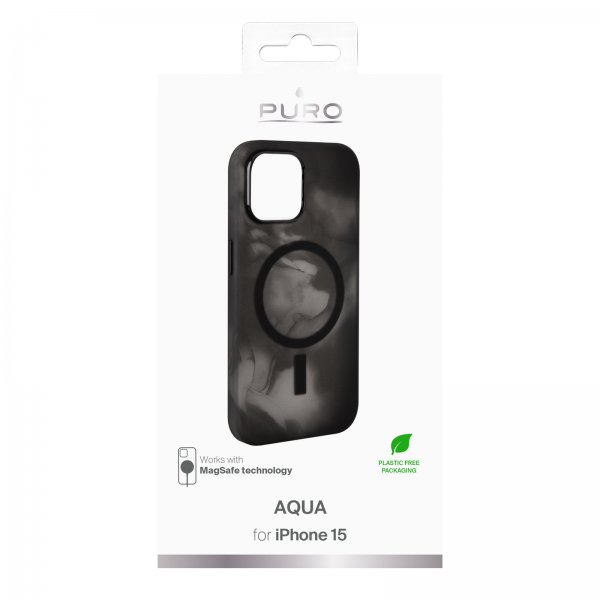 Puro iPhone 15 -kuori Aqua musta