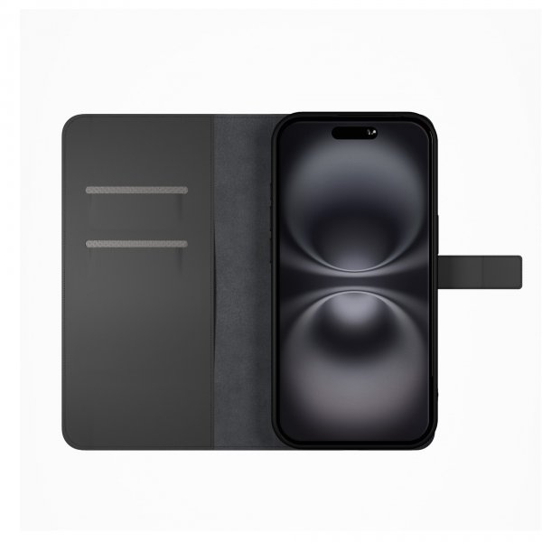 Puro iPhone 16 Suojakotelo Lompakko Jalusta Musta