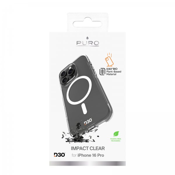 Puro iPhone 16 Pro Kuori Impact Clear D3O MagSafe Läpinäkyvä