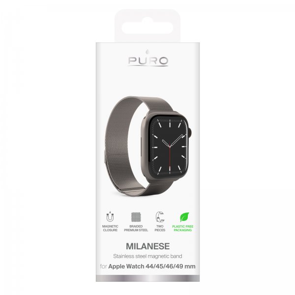 Puro Apple Watch 44/45/46mm/Ultra 49mm Milanese-ranneke titaani